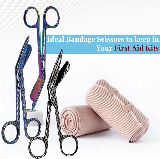 Set of 3 Assorted Pattern Nurse Doctor EMT Lister Bandage Scissors 5.5" (14cm), Stainless Steel, Premium Quality-Ideal Gift (PK11)