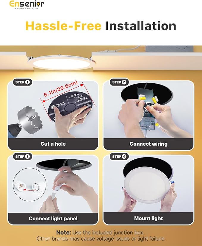 Ensenior 12 Pack 8 Inch LED Recessed Ceiling Light, Dimmable, 2700K-5000K 5CCT, 1600LM 18W 120V, High Brightness Canless Wafer Downlight - ETL&FCC&IC