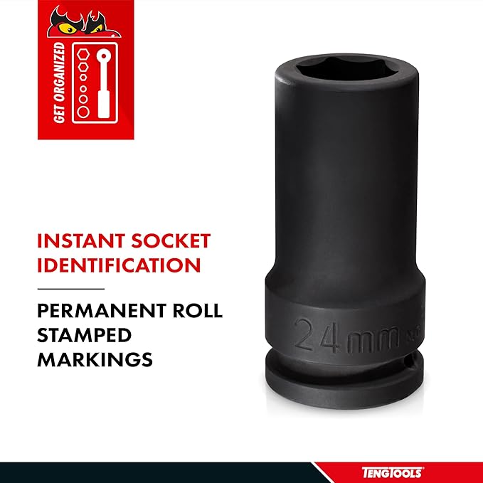 Teng Tools 28MM 1 Inch Drive 6 Point Metric Deep Thinwall Chrome Molybdenum Impact Socket | Mechanic Tool | Hand Tool - 910628