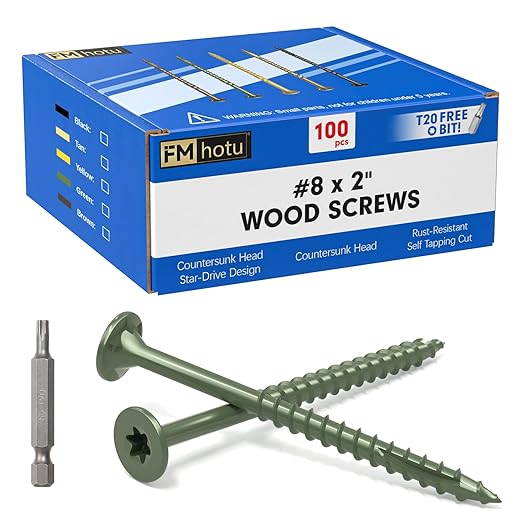 #8 x 2” Deck Screws, 100Pcs Star Drive Wood Screws, Rust Resistant Timber Screws for Timber/Log/Landscaping Wood, T20 Star Bit Included, Green