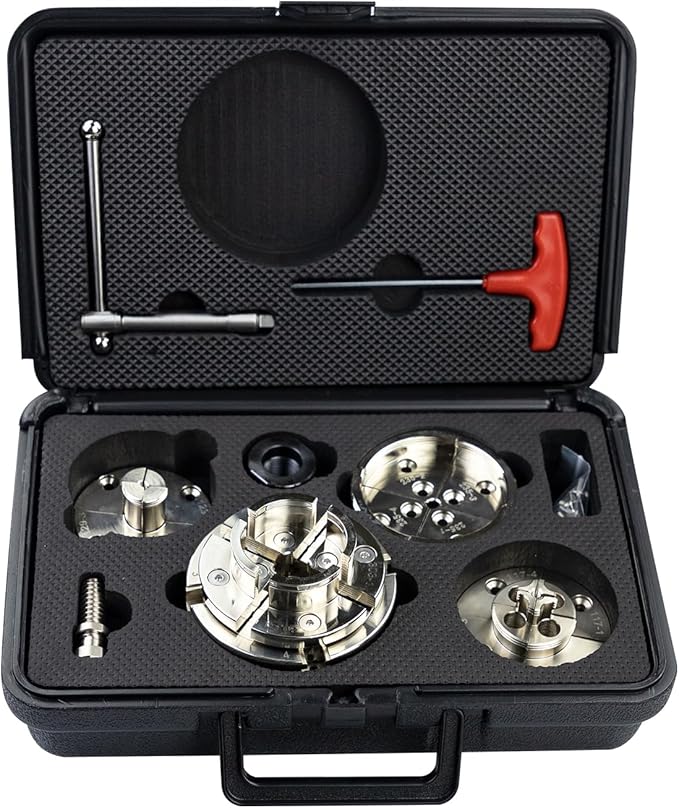 4 Inch Wood Lathe Chuck Set 1" x 8TPI Thread & 3/4"x16TPI Adapter, Nickel Plated Self-Centering 4 Jaw Wood Turning Chuck.(4 jaw)