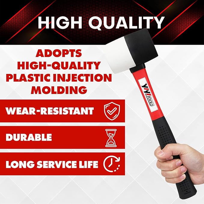 YIYITOOLS Rubber Hammer, 16oz rubber mallet With fiberglass Handle,black and white