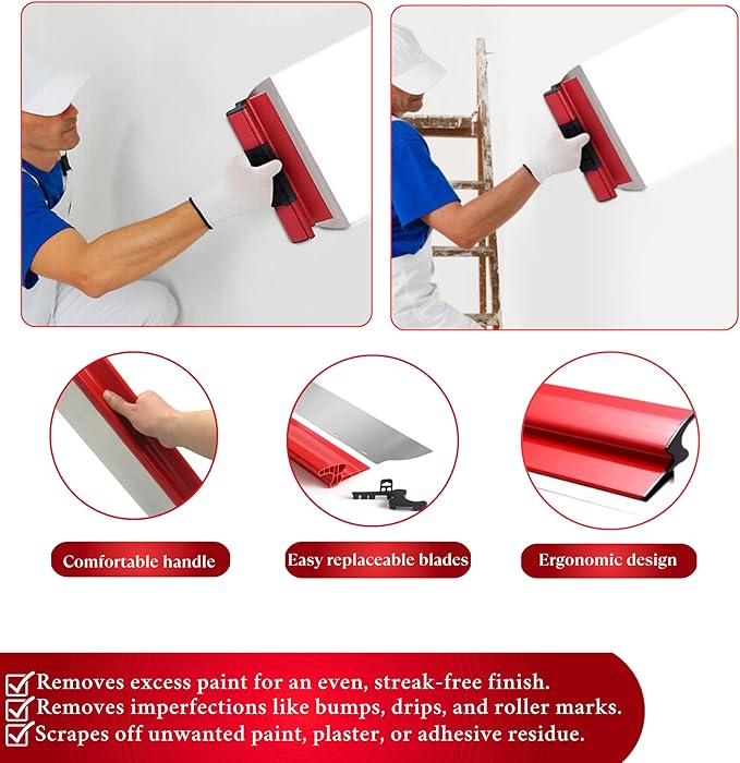 Drywall Skimming Blade Set with Portable Case, Stainless Steel 10", 14", 24", 32" & 40" Skimming Blades with 40"-84" Extension Handle, Drywall Finishing Tools