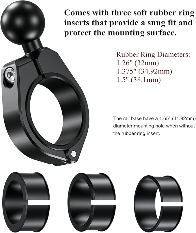 BRCOVAN 2PCS, 1'' Ball Medium Bar Mount, Aluminum Alloy Clamp Base, Fit for Round Rails 1.26'' / 1.375'' / 1.5'' / 1.65'' in Diameter, Compatible with RAM Mounts B Size 1 Inch Ball Double Socket Arm