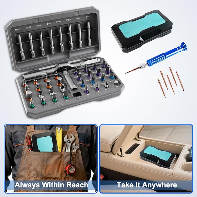42 In 1 Magnetic Screwdriver Set, Multi Bit Ratchet Screwdriver Set with Small Screwdriver, t Handle Ratchet Screwdriver Repair Tool Kit for Computer Furniture & Diy