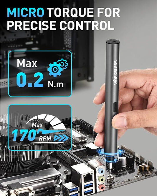 WorkBless Mini Electric Screwdriver, 3.7V Precision Screwdriver Set, 24-in-1 Magnetic Bits, USB-C Rechargeable, Repair Tool Set for Electronics and DIY Projects