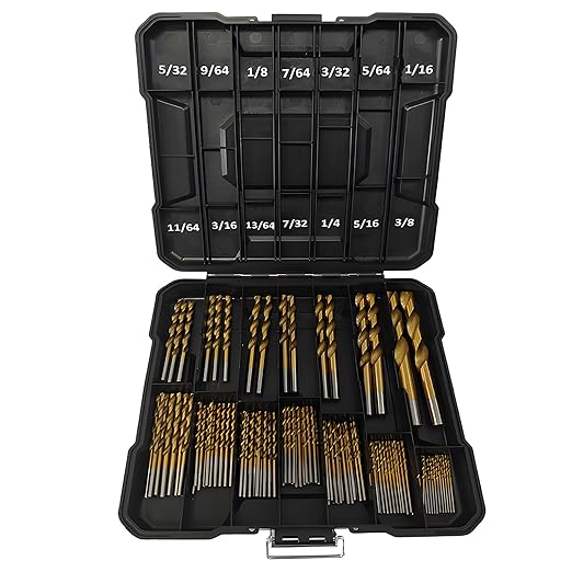 99pcs Titanium Coated Drill Bit Set,Twist Drill Bits for Drilling Wood Copper Aluminum Alloy Plastic,135째 Point Angle Metric Sizes from 1/16" up to 3/8" with Storage Case