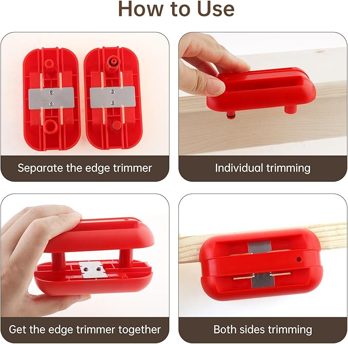 Edge Banding Trimmer with 6pcs Tungsten Carbide Blades, Screwdriver, Hand Planer Edge Bander, Manual Edge Banding Cutter for PVC ABS Melamine, Red