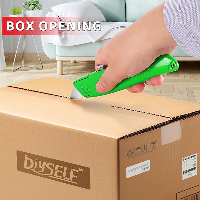 DIYSELF 30 Pack Box Cutter Heavy Duty Aluminium Shell Utility Knife | SK5 Steel Sharp Blade | Retractable Knife for Cutting Cartons Ropes and Cardboard | Home and Office Use, PVC Pipe Cutter (Green)