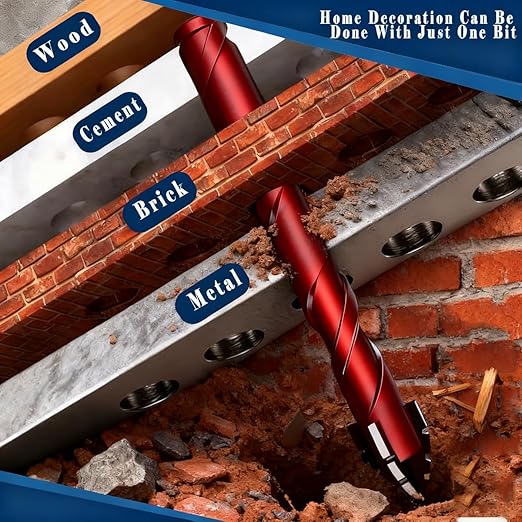 10pc Red Serrated Eccentric Masonry Drill Bit, Serrated Concrete Drill Bit Set for Ceramic Tile Brick Glass Plastic Marble and Wood (3/16??to 1/2??.