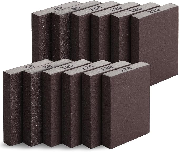 Bates- Sanding Sponge, 12 pcs, 60/80/100/120/180/220 Grit Assortment, Washable and Reusable, Sandpaper Block, Sanding Blocks for Wood, Sanding Pad, Drywall Sanding Block, Drywall Sanding Sponge