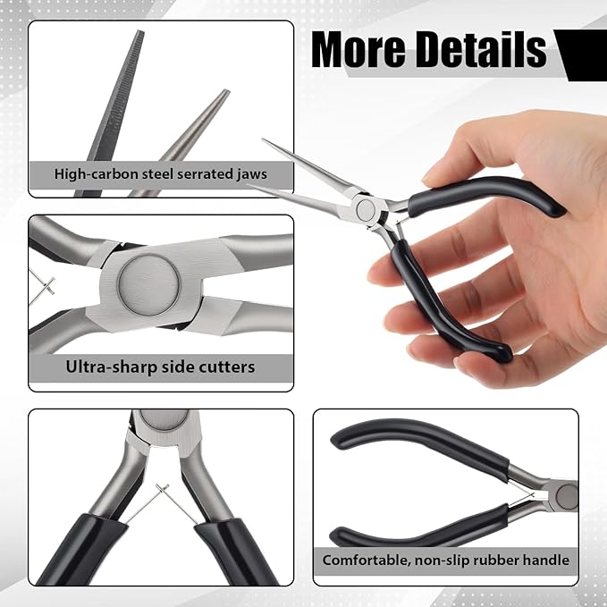 10 Pack Mini Needle Nose Pliers Bulk, 6 Inch Precision Pliers Set with Extra Long Tips for Jewelry Making, Wire Wrapping, Small Object Gripping, DIY Project(Black)