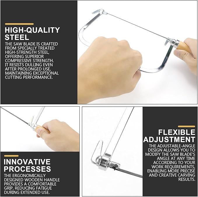 1 Set Woodworking Coping Saw for Woodworking, U-Shaped Mini Carving HandSaw with 4Pcs Replacement Blades