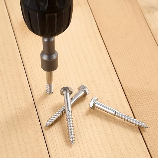 25 Pcs M6x2 Inch Exterior Lag Screw Kit 304 Stainless Steel 18-8 Lag Screws for Outdoor Installation Garden Tables Chairs Outdoor Fences