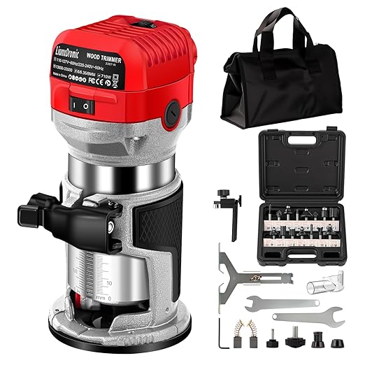 Router Tool, 6.5Amp 1.25HP Wood Routers for Woodworking, 13000-33000 RPM 6 Variable SpeedsHand Wood Tool Compact Edge Trimmer with 15 1/4" Router Bit Set (US7)
