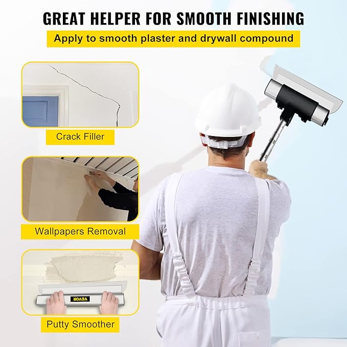 VEVOR Skimming Blade Set,10"+24"+32" Blades + 35"-78" Extension Handle竊똄uropean Stainless Steel Construction Knife, Aluminum Blade Profile Smoothing Knockdown Spatula for Gyprock/Drywall/Wall-Board