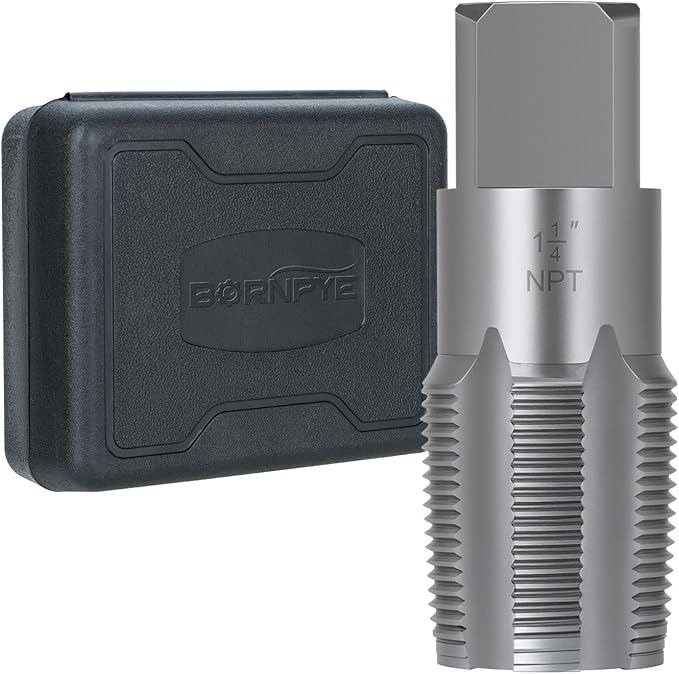 1-1/4"-11-1/2 NPT Pipe Tap Set, Precision Carbon Steel Taps Tool, Metric and Standard for Clean and Re-thread Damaged or Jam Pipe Threads in with Durable Plastic Case