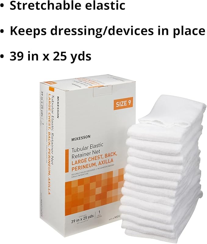 McKesson Tubular Elastic Retainer Net Dressing, Non-Sterile, Chest, Back, Perineum, Axilla, Size 9, 39 in x 25 yd, 1 Count, 1 Pack