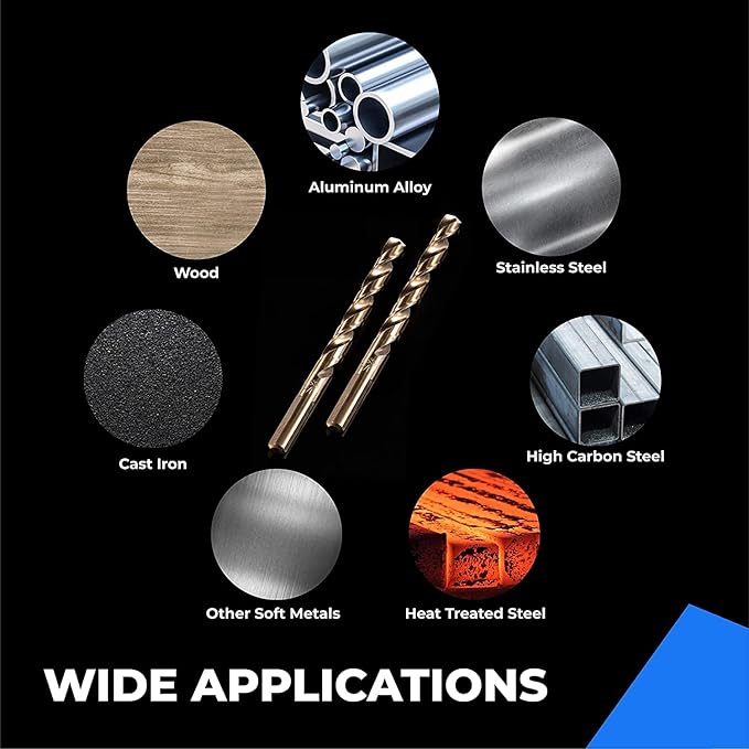 amoolo 15/64" inch Cobalt Drill Bits(5Pcs), M35 HSS Metal Jobber Length Twist Drill Bit Set for Hard Metal, Stainless Steel