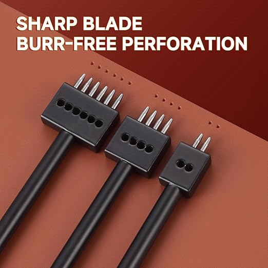 3Pcs Prong Punch Tool Set for Leather Crafts, 2/4/6 Prong Round Hole Tooth Punches, Ideal for DIY Diamond Lacing & Stitching, with 4MM Row Hole Punch - Essential Leather Craft Kit