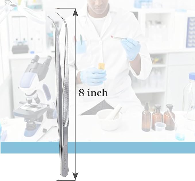 Lab Tweezers High Precision Forceps, Fine Strong Curved Point Tweezers, Stainless Steel (8 Inch)