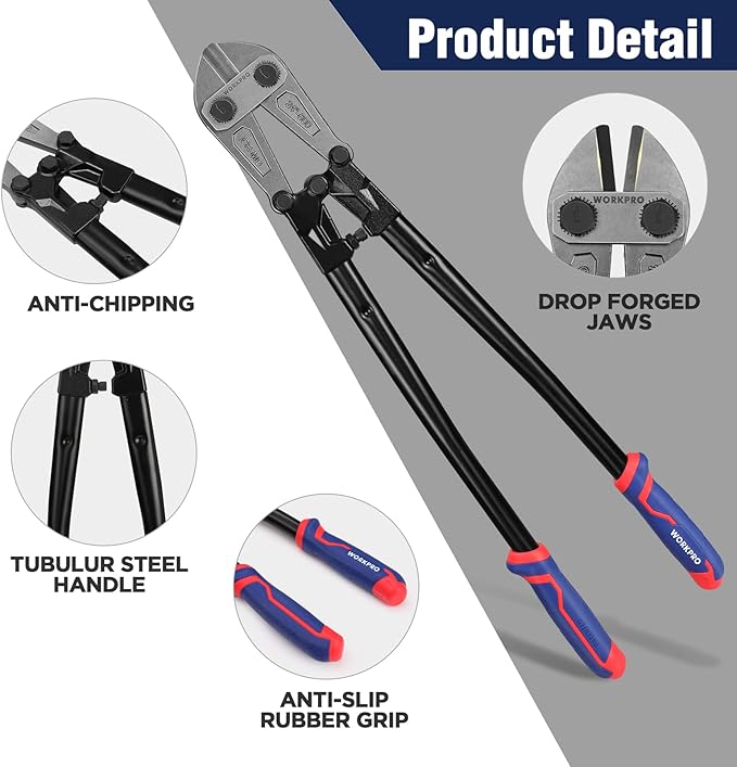WORKPRO 24" Bolt Cutter, Chrome Molybdenum Steel Blade, Heavy Duty Bolt Cutter with Soft Rubber Grip, Cutting Tool for Cut Chain, Wire, Screw, Rivet