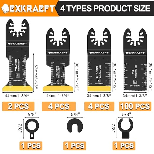 110 PCS Multitool Blades Oscillating Tool Blade, Universal Titanium Oscillating Saw Blades for Metal Nails, Wood and Plastic, Multi Tool Blades Kits Fit Dewalt Milwaukee Ryobi Rockwell Fein