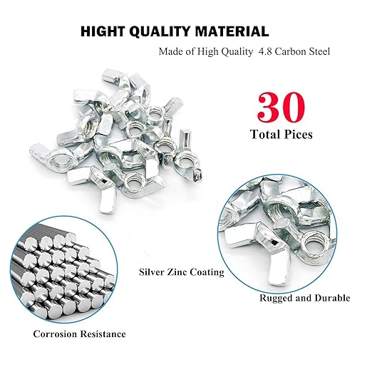 30 PCS 1/4-20 Inch Wingnuts, Quality Carbon Steel Wing Nuts Zinc Plated Fasteners Parts Butterfly Nut, Hand Twist Tighten Hardware Nuts Butterfly Wing-Nut 1/4-20??Assorted Kit
