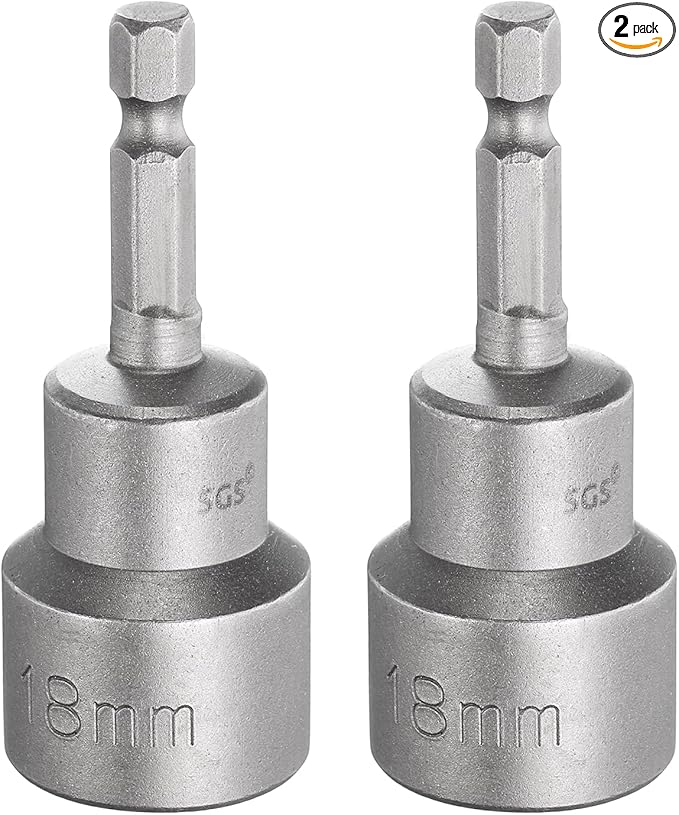 HARFINGTON 2pcs Nut Driver Drill Bit 18mm Metric Socket 1/4" Hex Shank 2.56" (65mm) Long Magnetic 6-Point Sockets Quick Change CR-V Steel Bolt Setters for Power Drill Drivers