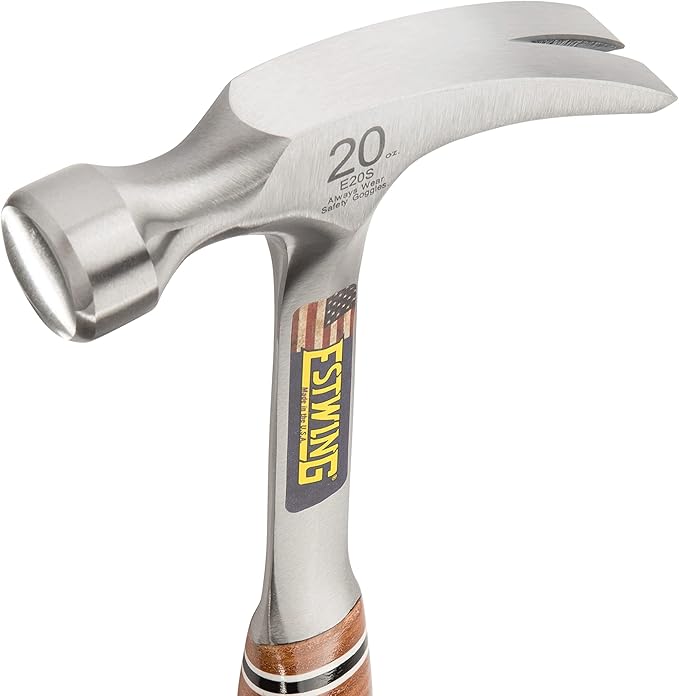 Estwing Hammer - 20 oz Straight Rip Claw with Smooth Face & Genuine Leather Grip - E20S