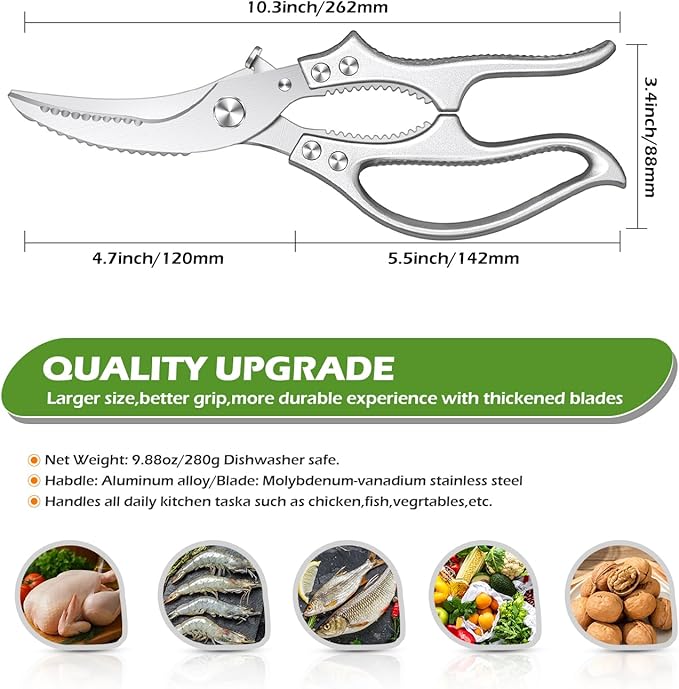 Heavy Duty Poultry Shears ??Luxury Kitchen Shears & Multipurpose Kitchen Scissors for Meat, Chicken, Fish & Vegetables, High Carbon Stainless Steel, Safety Lock, Dishwasher Safe