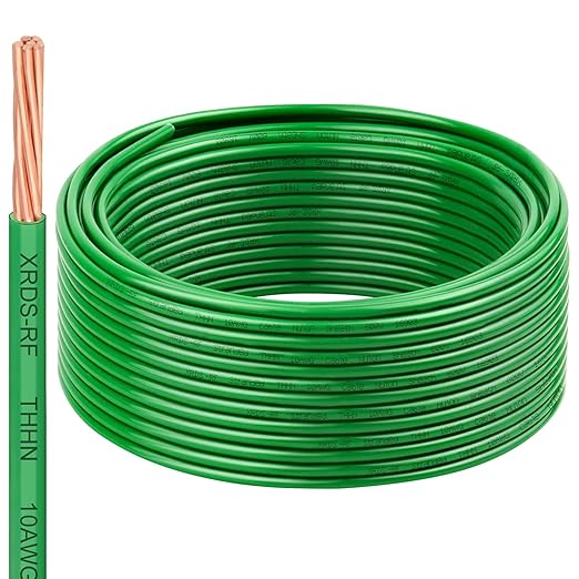 10 AWG THHN Stranded Bare Copper Wire 50FT Green Grounding Wire, Electrical Wire, 600V Rated Building Wire, Ideal for Panel Wiring, Grounding, Lighting Circuits, Control Systems
