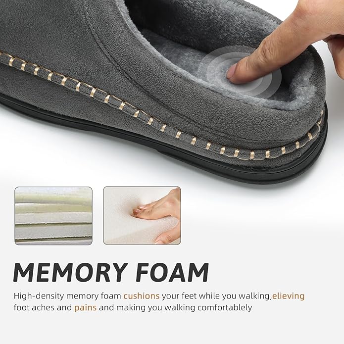 ATHMILE Mens House Shoes Fuzzy Warm Moccasin Memory Foam House Slippers for Men Cozy Winter Mens Slippers for Home Bedroom Indoor Outdoor