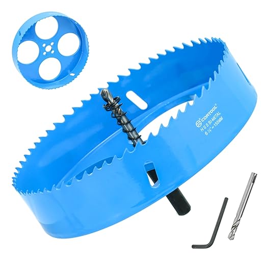 6-1/8 Inch Hole Saw with Arbor for Metal and Wood Cutting, Bi-Metal Hole Cutter, 6-1/8" Hole Saw Kit for Drywall, Wood, PVC Boards, Fiberglass and Vent Pipes