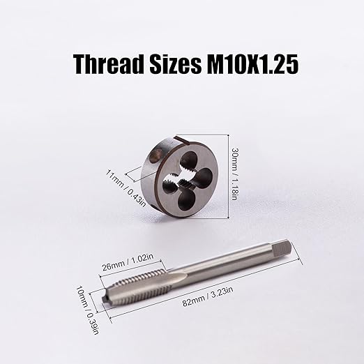 M10 x 1.25mm Metric Tap and Die Set, M10 x 1.25mm High-Speed Steel Machine Round Tap Die Set, Right Hand Thread Tap and Round Thread Die Tool