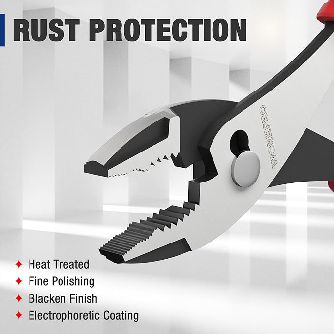 WORKPRO 8??Slip Joint Pliers Tool, Large Soft Grip,Rust Prevention Finish, 3-Zone Serrated Jaw Forged from High Carbon Steel for Maximum Grip