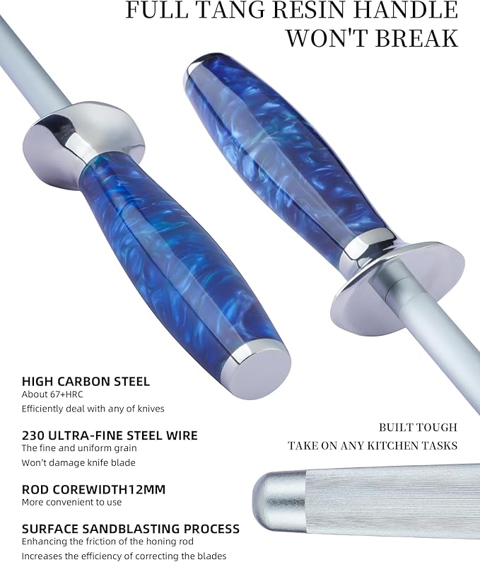 Honing Rod, Sharpening Steel for Kitchen Knives ??9" Honing Steel ??Resin Handle ??XUAN Series (Sapphire Blue)