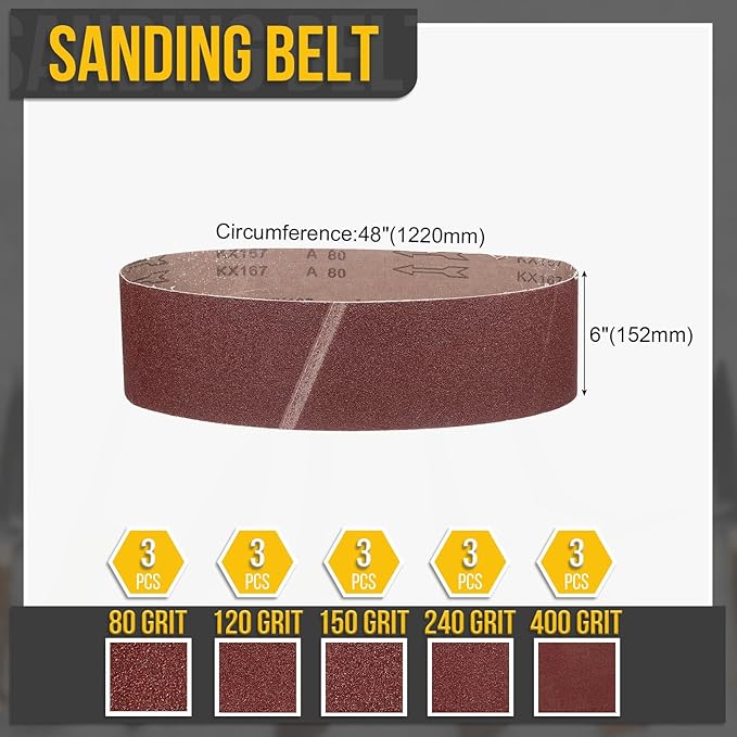 6 x 48 Inch Sanding Belt, 15 Pcs 80/120/150/240/400 Grit Knife Sharpener Belts Work Sharpening for Belt Sander Knife Carving Tool Metal Working