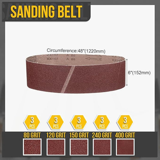 6 x 48 Inch Sanding Belt, 5 Pcs 80/120/150/240/400 Grit Knife Sharpener Belts Work Sharpening for Belt Sander Knife Carving Tool Metal Working