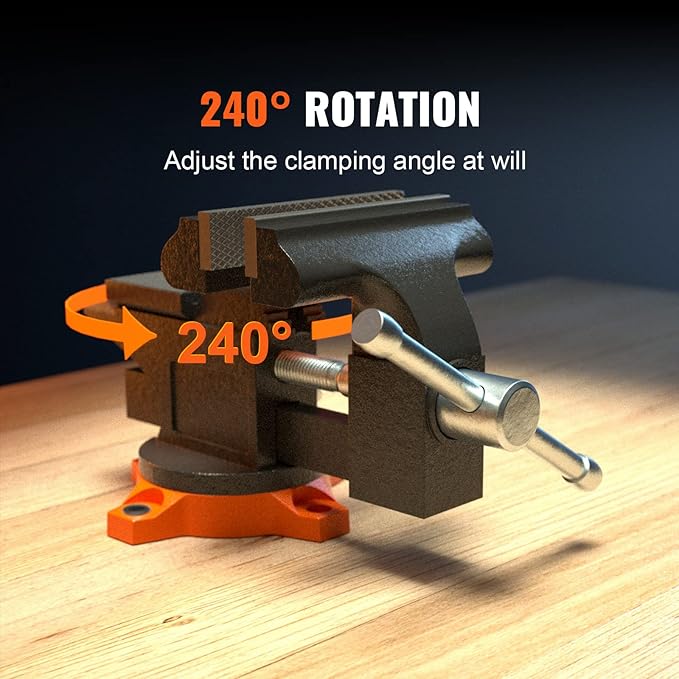 VEVOR Bench Vise, 4.5-inch Jaw Width 3.3-inch Jaw Opening, 240-Degree Swivel Locking Base Multipurpose Vise w/Anvil, Heavy Duty Cast Iron Workbench Vise w/Bolts & Nuts, for Drilling, Pipe Cutting
