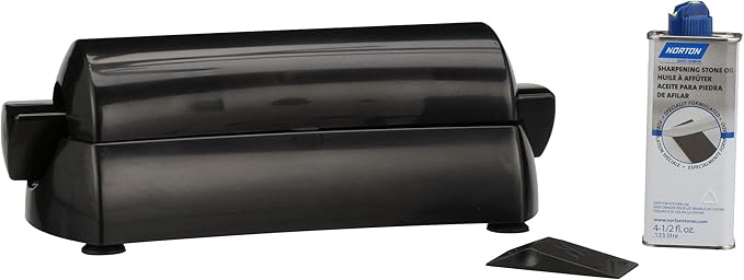 Norton IM200 Knife Sharpener Oil Stone Sharpening Stone Kit with Coarse/Medium Crystolon and Fine India Stones, Sharpening Stone Oil and Knife Angle Guide