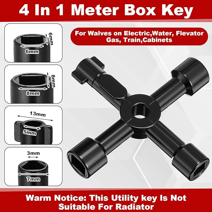 Lanties 5 Pcs Angle Stop Wrench Kit Plumbing Tool, Compression Sleeve Puller for 1/2" Compression Fitting Ferrule Puller Removal Tool for 1/2" Copper Tubing 4-way Multi-functional Utility Key (Black)