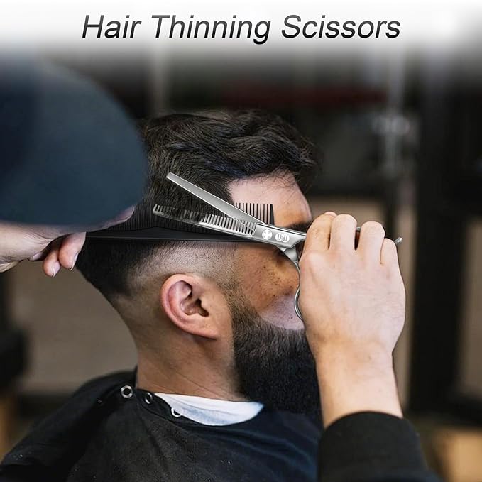 CIICII Hair Cutting Scissors Shears Kit, Professional Barber Haircut Scissors Set (6.7 Inch Hair Beard Hairdressing Trimming Haircutting Thinning Shears) for Men Women Hairdresser Home Salon (Silver)