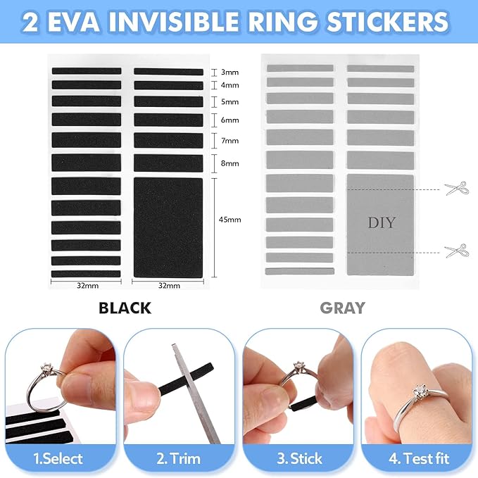 Anpro Ring Size Adjuster for Loose Rings, 52 Piece 4 Style for Different Band Widths Ring Sizer Adjuster Set, w/Polishing Cloth,Ring Size Measuring Tool