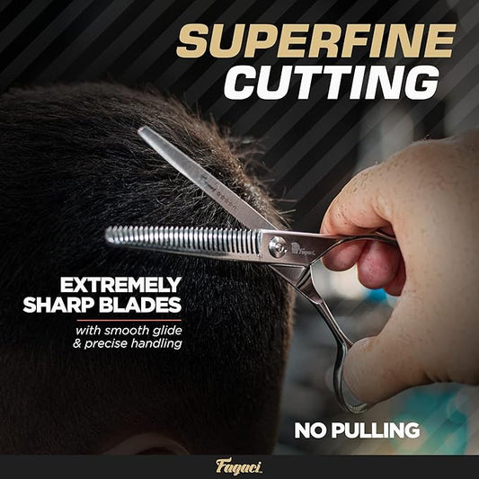 Fagaci Left Handed Professional Thinning Shears 6 Inch with Extremely Sharp Blades, 440C Steel Thinning Scissors, Durable, Smooth Motion & Fine Cut, Hair Scissors with Elegant Sheath