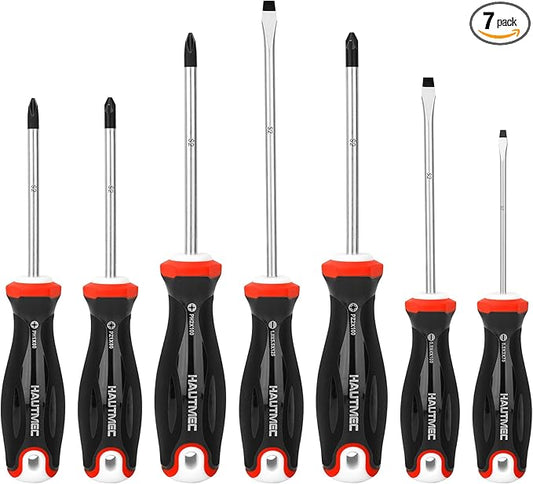 HAUTMEC 7PCS Pro Magnetic Screwdriver Set With Forged S2 Shanks, Magnetic Tips Screw Driver Set and Tri-Material Cushion Grip for Automotive Repair and Site Renovation
