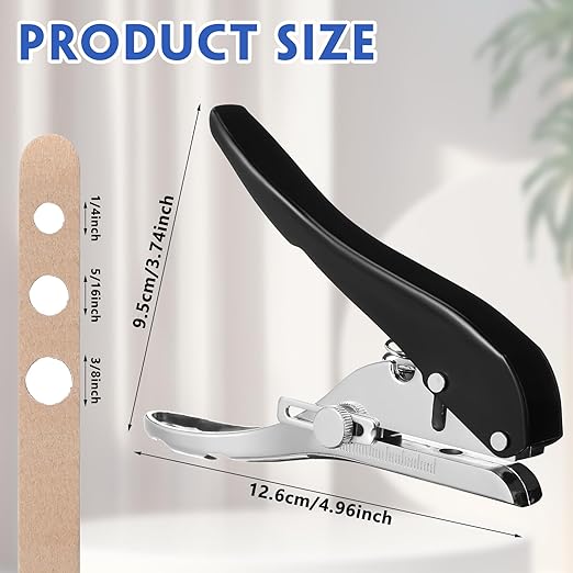 3 Pack Single Hole Punch Large Hole Punch 1/4 5/16 3/8 Inch Heavy Duty Hole Puncher Paper Punch Portable Hand Held Punch for Paper Cards Plastic Cardboard