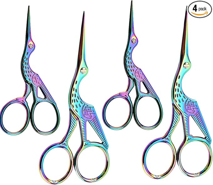 Vintage Stork Shape Sewing Scissors Stainless Steel Tailor Scissors Sharp Sewing Shears for Embroidery, Craft, Art Work & Everyday Use (4, Colorful)