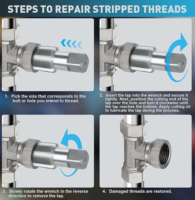 1-1/2"-11-1/2 NPT Pipe Tap Set, Precision Carbon Steel Taps Tool, Metric and Standard for Clean and Re-thread Damaged or Jam Pipe Threads in with Durable Plastic Case