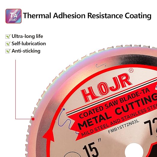 Metal Cutting Circular Saw Blade, Steel and Stainless Steel Cutting, The Cutting Head uses a Special Anti-Heat Sticking Coating with high Finish and Long Life,FMB 15 inch 72-Tooth 1" -TA